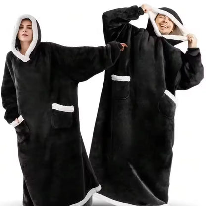 Hooded Super Long Flannel Blanket Pajamas with Sleeve