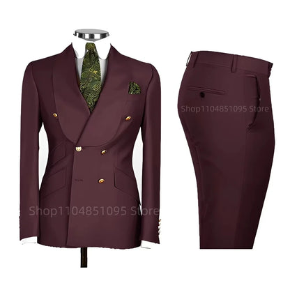 Men's Formal Double-Breasted Business & Wedding Suit Set