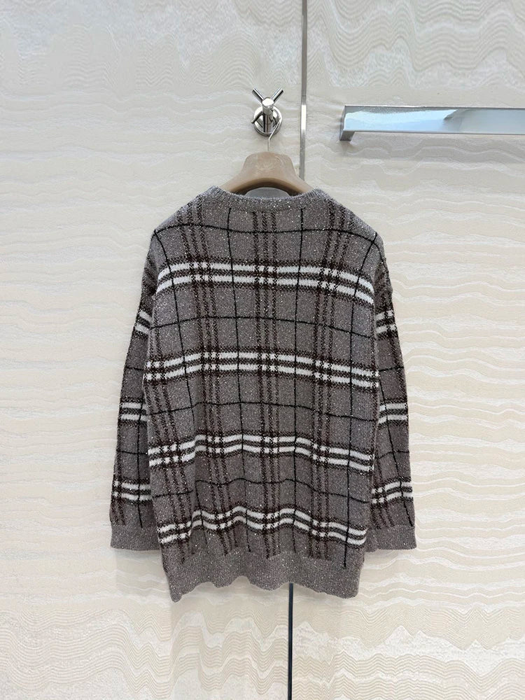 Women’s Vintage Plaid Knit 2-Piece Sweater & Long Skirt Set
