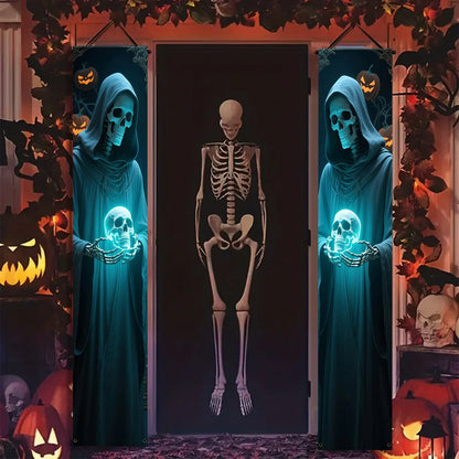 Halloween Skull Porch Banners - Outdoor Hanging Door Decor (2-Pack)