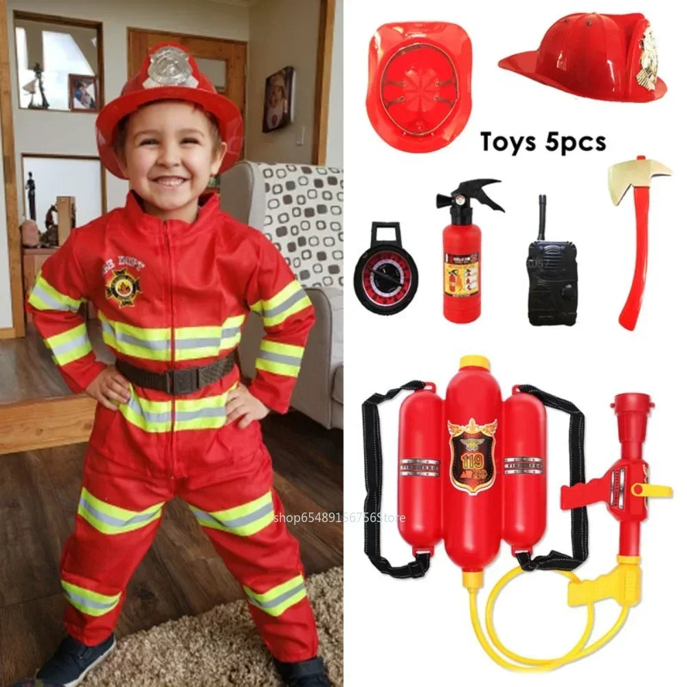 Kids Firefighter Cosplay Costume & Toy Accessories Set