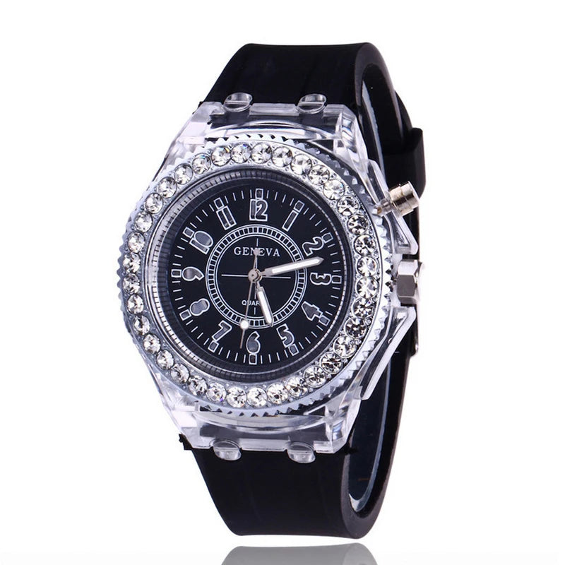 UTHAI Glow Back Rhinestone LED Trendy Wristwatches