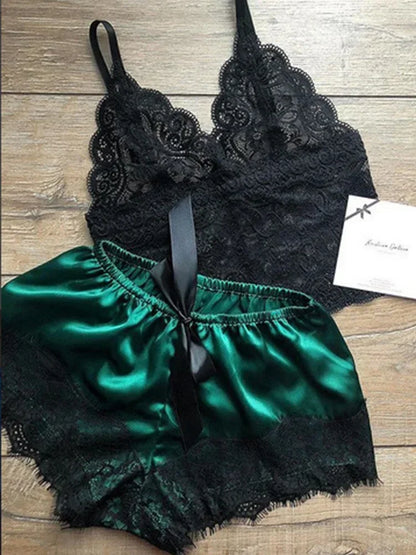 Women's 2-Piece Lace & Satin Pajama Set