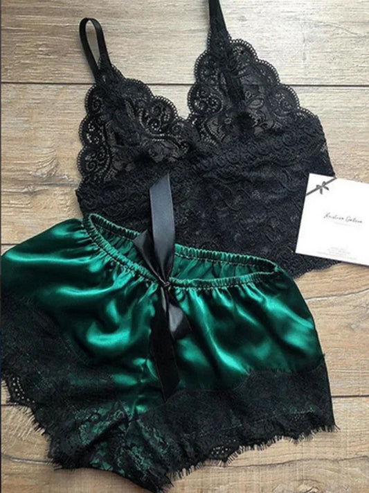 Women's 2-Piece Lace & Satin Pajama Set