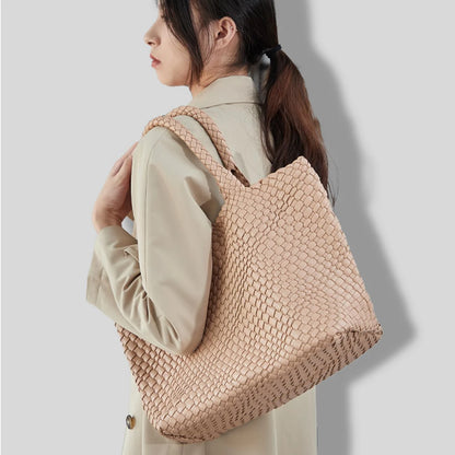 Large Woven Leather Tote Bag & Clutch Set