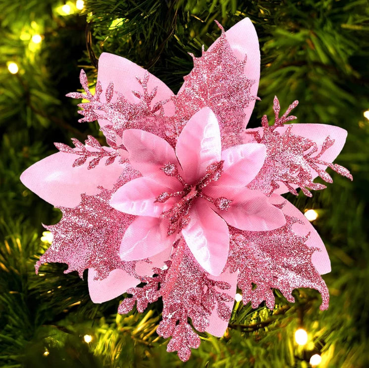 Glitter Artificial Christmas Flowers Set