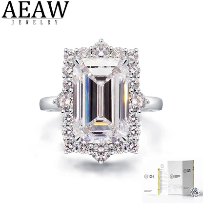 7CT Emerald Cut Lab Grown Diamond Engagement Ring Set – IGI Certified 14K Gold Bridal Set