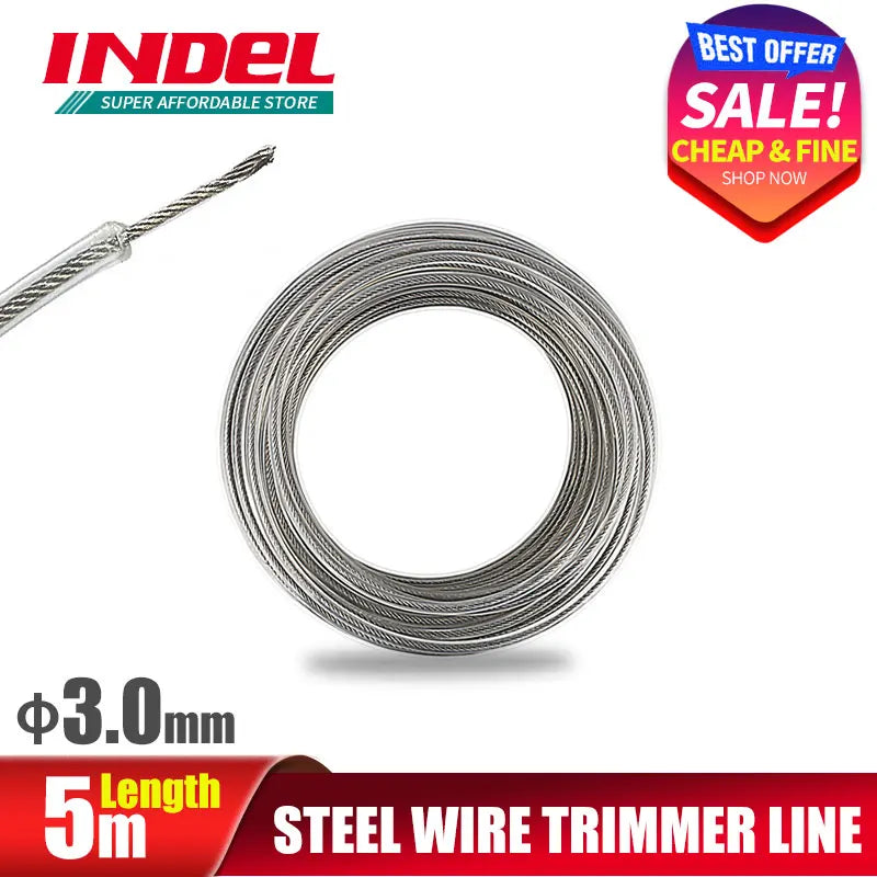 INDEL Steel Wire Reinforced Nylon String Trimmer Line – Heavy-Duty Brushcutter Replacement Cord