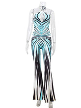 Fashion Printed Striped Skinny Flare Pants Jumpsuits