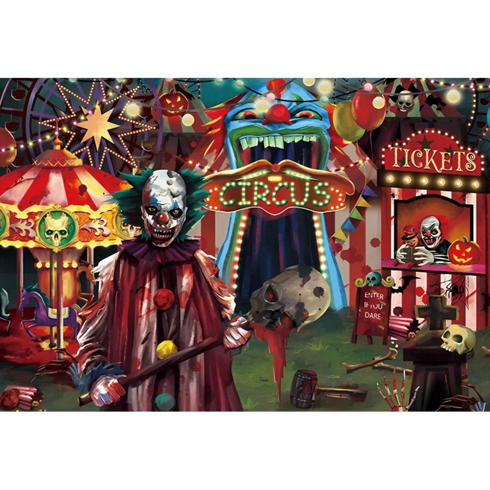 Haunted Carnival Halloween Backdrop - Spooky Circus Photography Prop