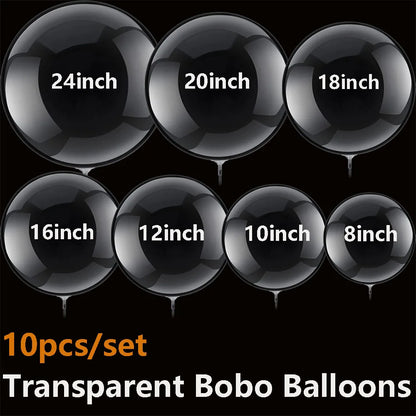 10PCS Clear Bobo Bubble Balloons Set, Large Transparent PVC Helium Balloons