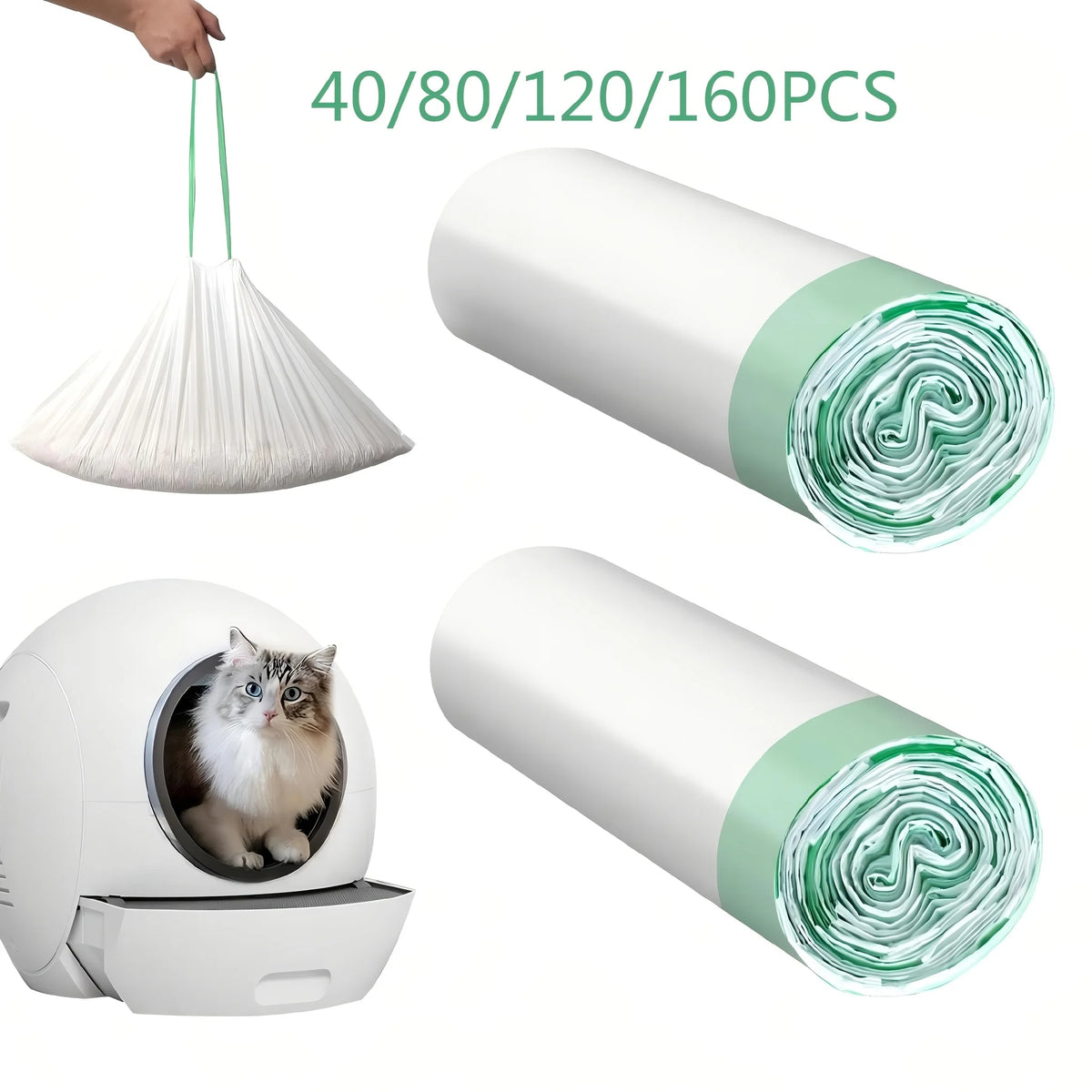 Heavy-Duty Drawstring Cat Litter Box Liners – Universal Fit Waste Bags for Automatic & Standard Litter Boxes