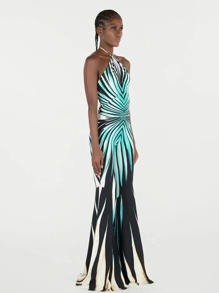 Fashion Printed Striped Skinny Flare Pants Jumpsuits