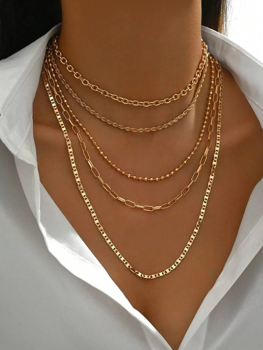 5pcs Simple Braided Bead Chain Necklaces