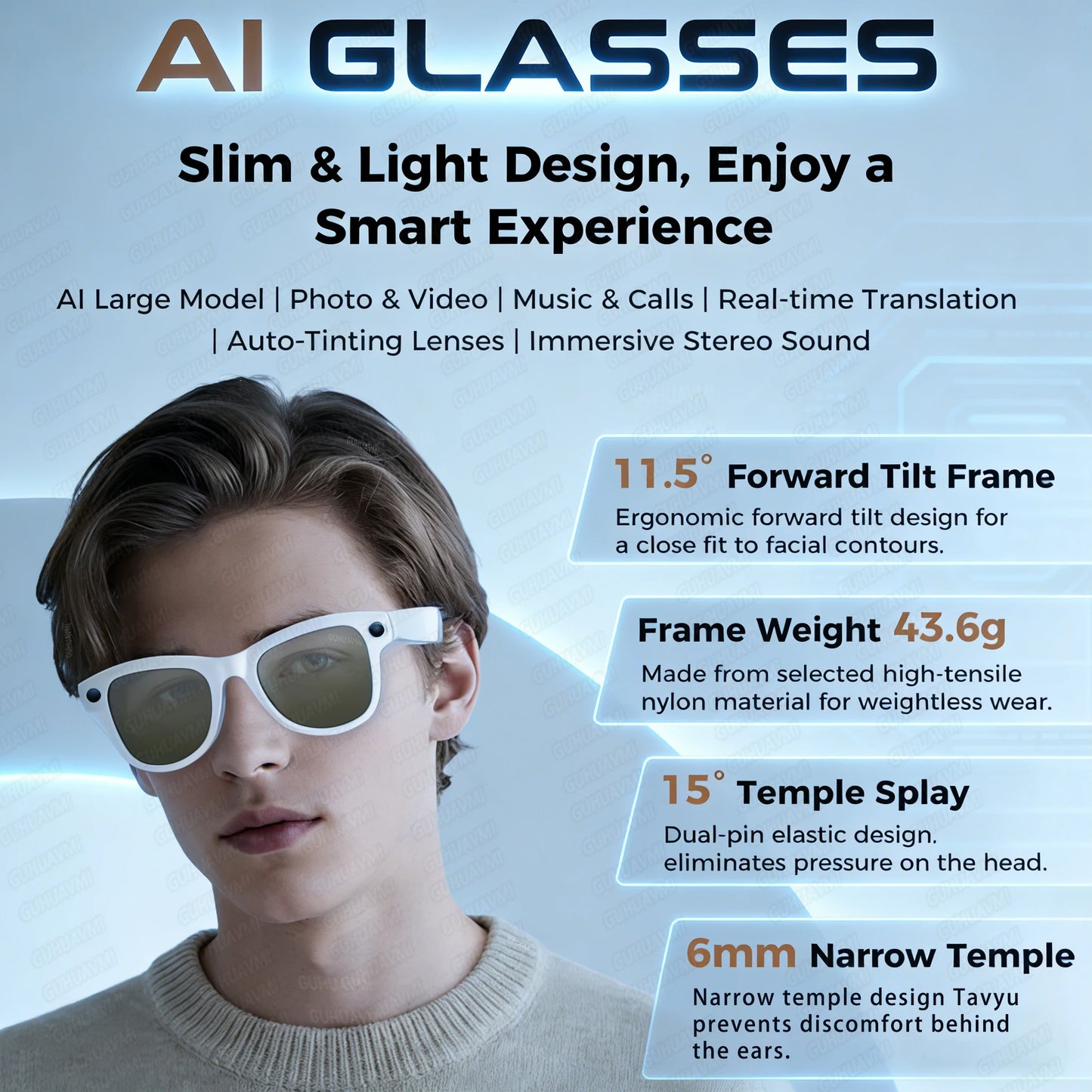 Smart AI Audio Video Glasses with 5MP HD Camera, 100+ Language Translation, ChatGPT & Bluetooth Audio