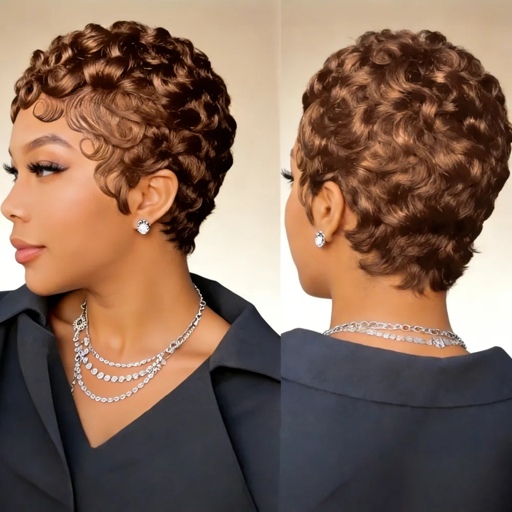 6-Inch Remy Human Hair Pixie Wig with Bangs