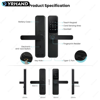 Bluetooth TTLock App Fingerprint Touch Screen Smart Lock