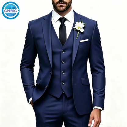 Men's Single-Breasted 3-Piece Formal Business Suit Set (Jacket, Vest & Pants)
