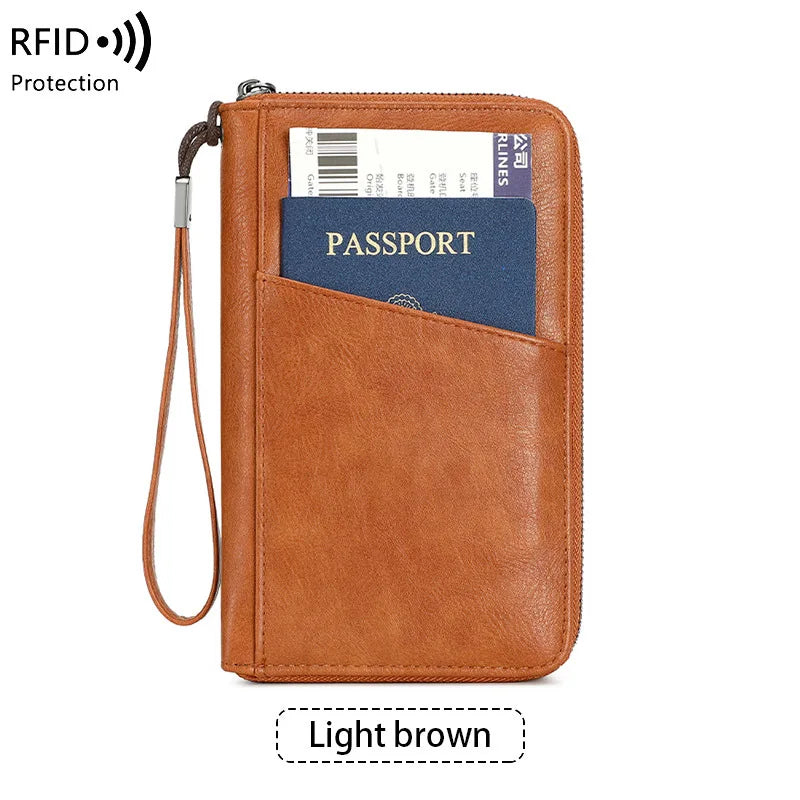 RFID Blocking Family Travel Passport Wallet – Zippered Multi-Card Organizer Wristlet