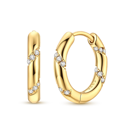 925 Sterling Silver CZ Zircon Gold-Plated Hoop Earrings – Sparkling Minimalist Jewelry