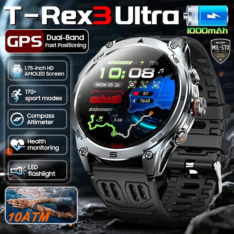 T-Rex 3 Ultra GPS Smartwatch with 1000mAh Battery and 10ATM Waterproofing