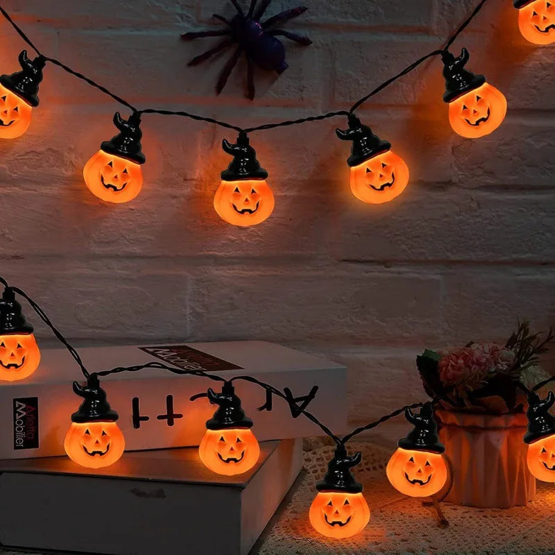 Solar Halloween Pumpkin String Lights - Spooky Outdoor LED Garland