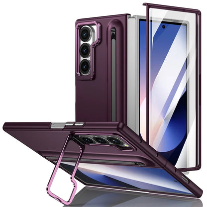 Samsung Galaxy Z Fold Metal Lens Stand Case with S Pen Holder & Tempered Glass Screen Protector