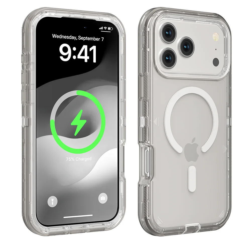 Rugged Shock Proof Magnetic Wireless Charging Clear Case for iPhone