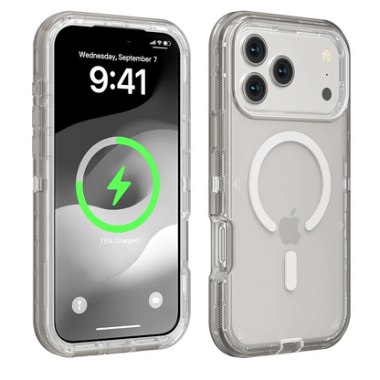 Rugged Shock Proof Magnetic Wireless Charging Clear Case for iPhone
