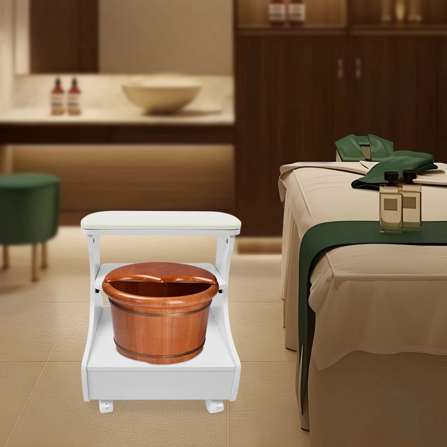 Foot Rest Pedicure Trolley Stool with Wheels