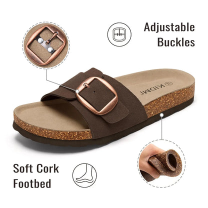 Women's Suede Cork Footbed Slide Sandals with Arch Support