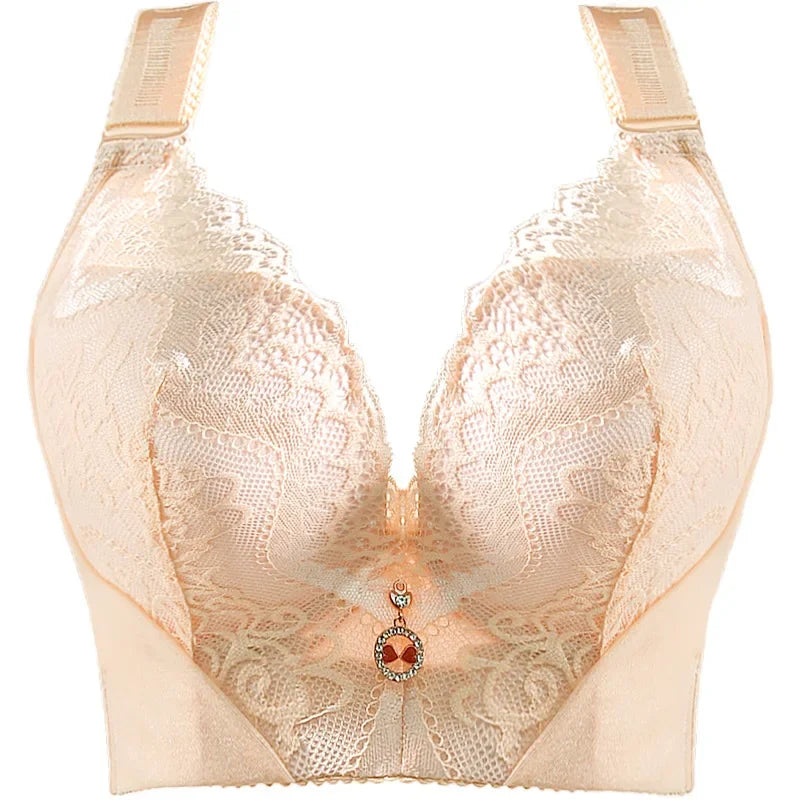 Plus Size Push Up Lace Bra - Full Coverage Underwire Lingerie with Wide Side Wings