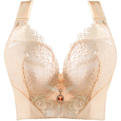 Plus Size Push Up Lace Bra - Full Coverage Underwire Lingerie with Wide Side Wings