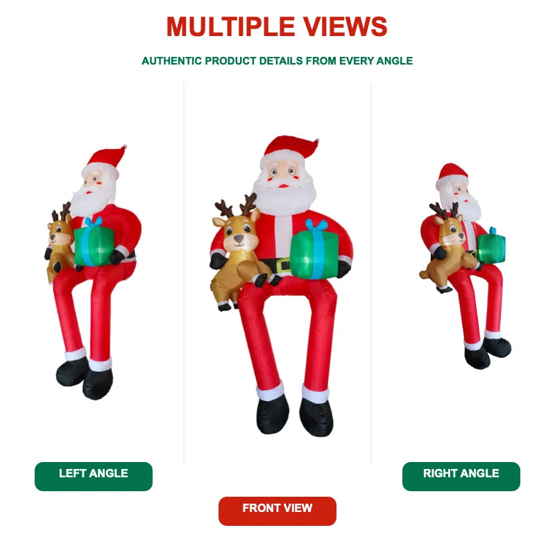 9.5FT Giant Christmas Inflatable Santa Claus Sitting on Roof with Reindeer and Gift Box