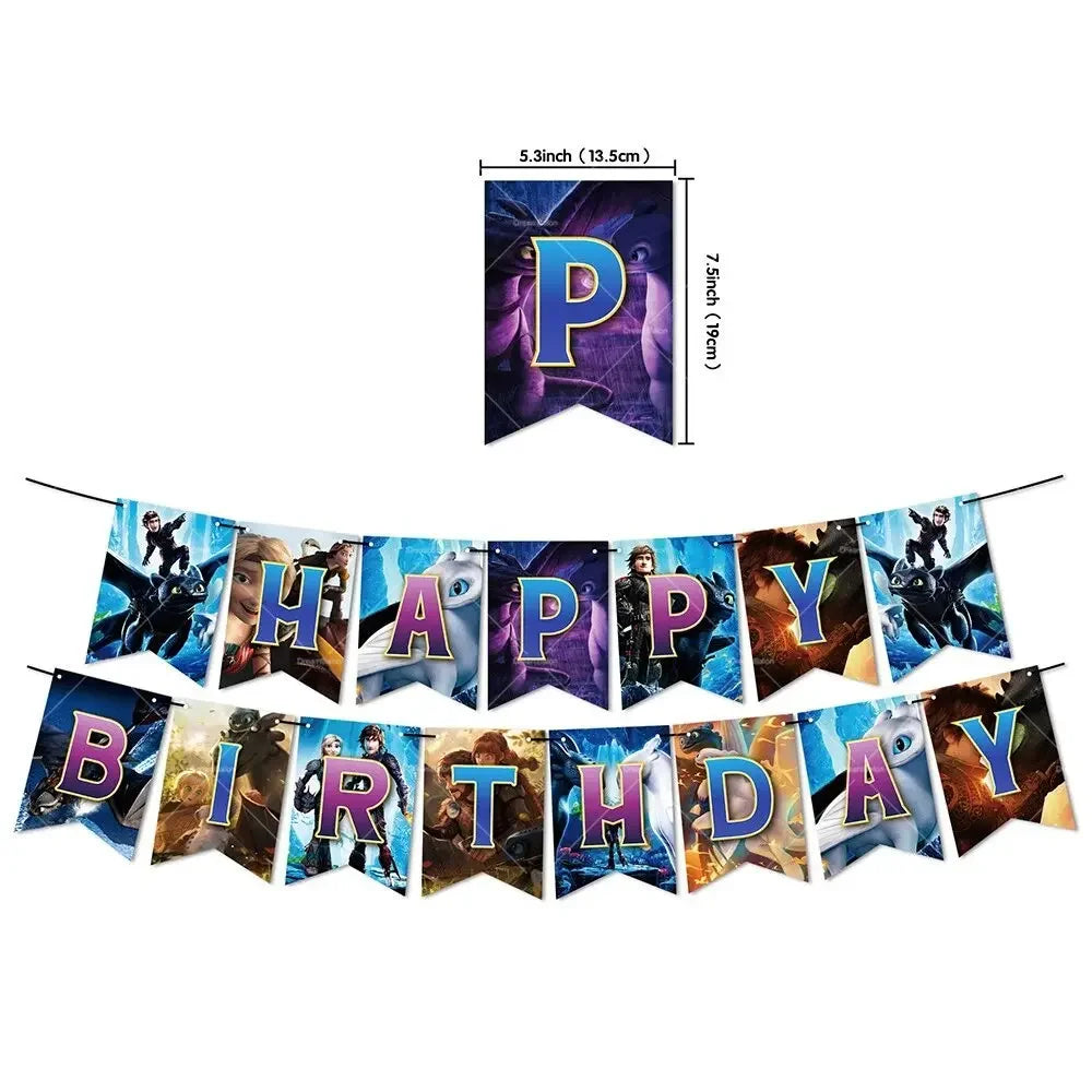 How to Train Your Dragon Party Decorations Set - Foil Balloons, Birthday Banner & Cake Toppers