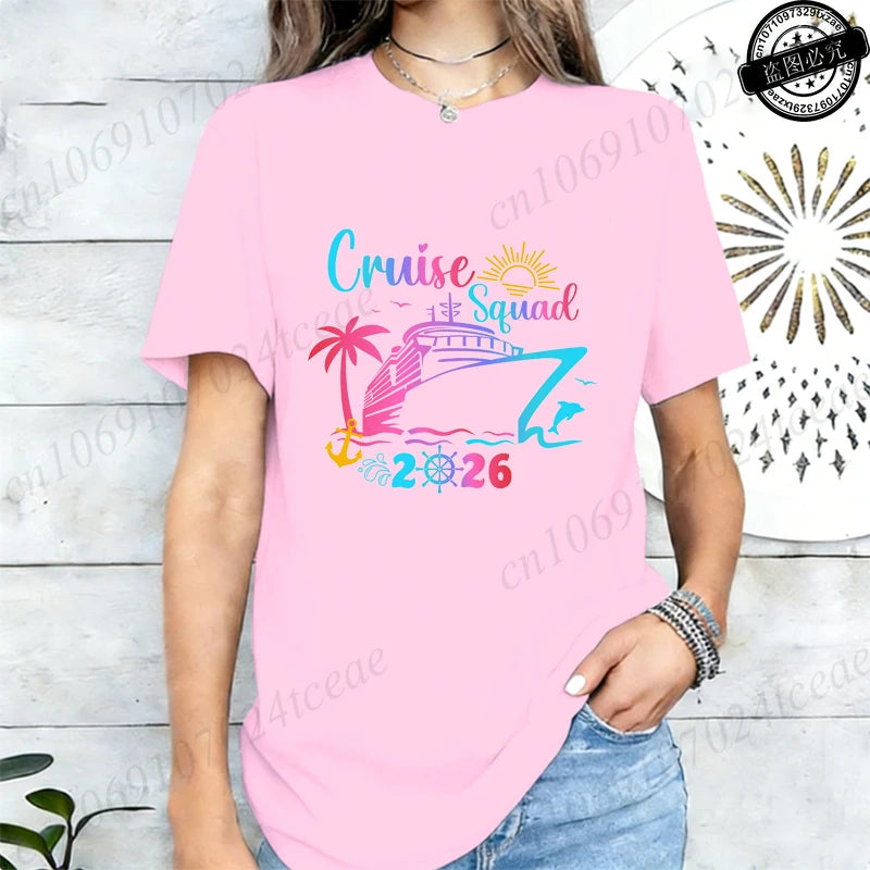 Women’s Cruise Squad 2026 Graphic T-Shirt – Casual Vacation Short Sleeve Tee