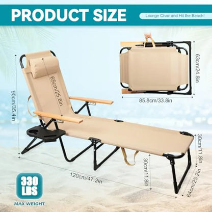 Folding Chaise Lounge Chair with Arms 4-Position Backrest