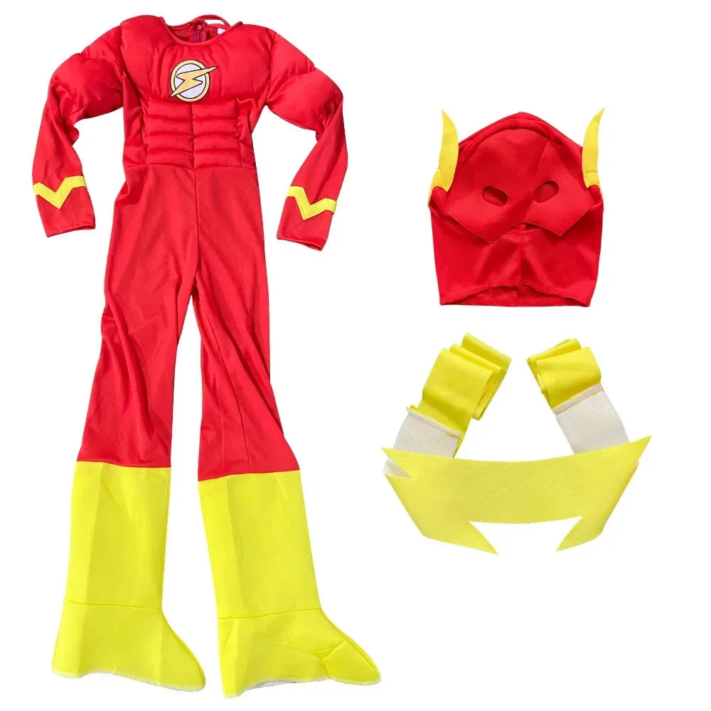 Kids' & Adults' The Flash Superhero Cosplay Costume – Muscle Chest Jumpsuit & Mask Set