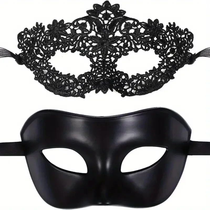 2-Piece Venetian Lace & Matte Masquerade Mask Set for Couples