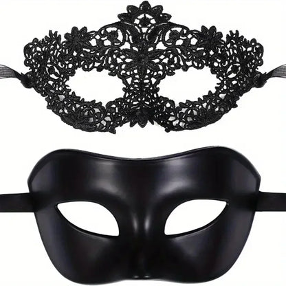 2-Piece Venetian Lace & Matte Masquerade Mask Set for Couples