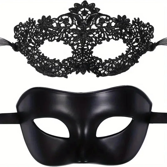 2-Piece Venetian Lace & Matte Masquerade Mask Set for Couples