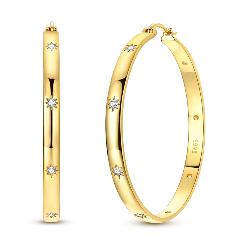 925 Sterling Silver CZ Zircon Gold-Plated Hoop Earrings – Sparkling Minimalist Jewelry