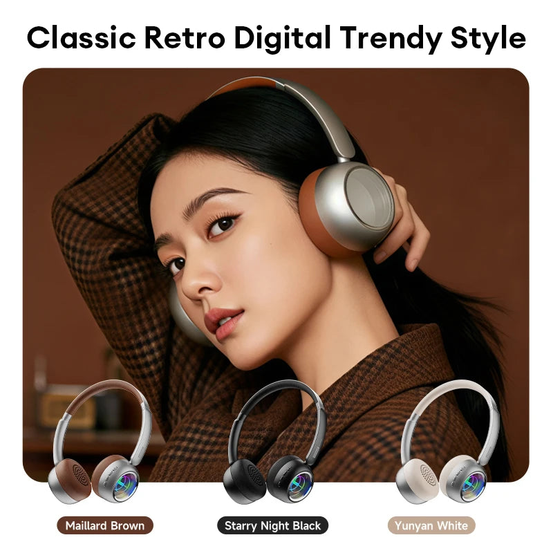 Lenovo Retro Wireless Bluetooth 6.0 Over-Ear Headphones with LED Lighting