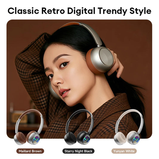 Lenovo Retro Wireless Bluetooth 6.0 Over-Ear Headphones with LED Lighting