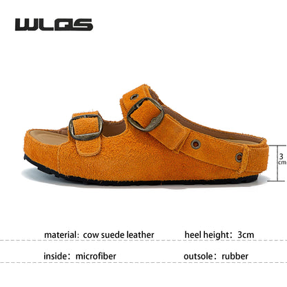 Women’s Suede Leather Buckle Strap Clogs & Slide Sandals
