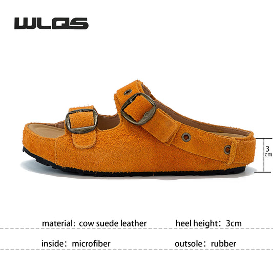 Women’s Suede Leather Buckle Strap Clogs & Slide Sandals