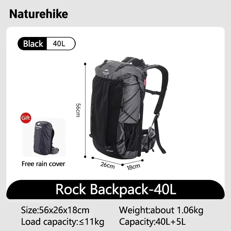 Naturehike Rock Series Lightweight Outdoor Hiking Backpack - 40L & 60+5L Camping Pack with Rain Cover