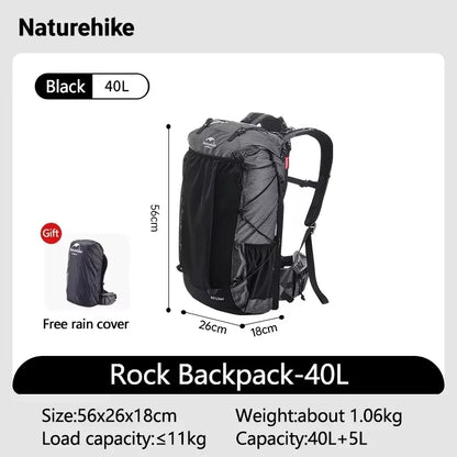 Naturehike Rock Series Lightweight Outdoor Hiking Backpack - 40L & 60+5L Camping Pack with Rain Cover