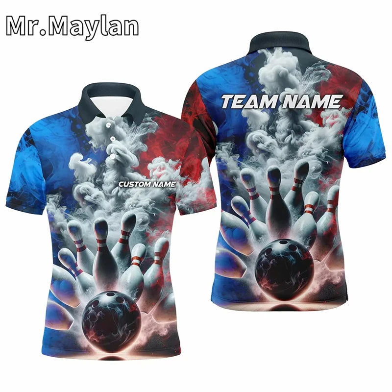 Custom Ice Fire Pin Bowling Team Polo Shirt