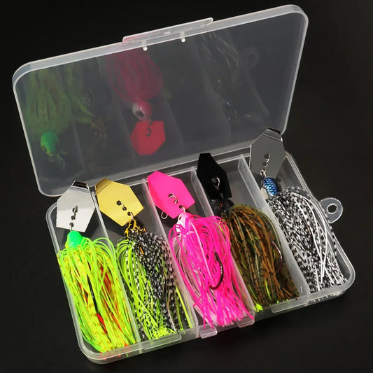 Chatter Weedless Metal Blade Rubber Jig Head Spinner Bait Lures Kit